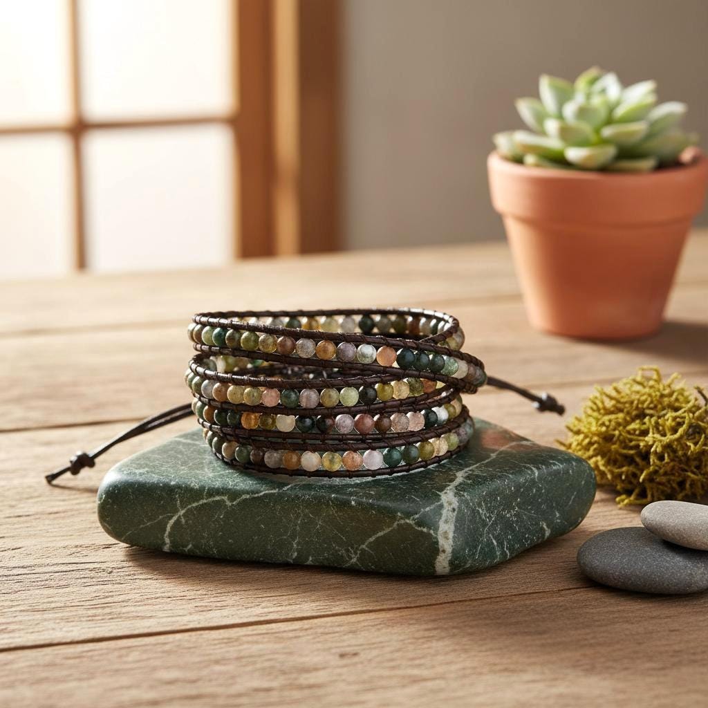 Beautiful Boho Bracelet -Beaded Wrap Multi- Layered Chakra Bracelet with natural beads entwined. Healing Friendship Bracelet