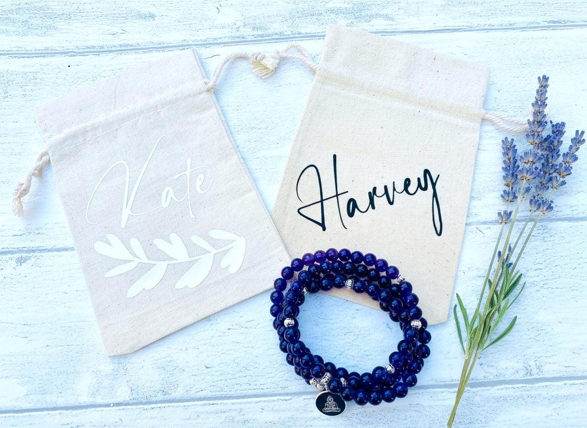 108 Mala Beads -Amethyst Natural Stone Meditation Necklace. Beautiful healing yoga bracelet. Japa Mala. Prayer beads. Chakra jewellery