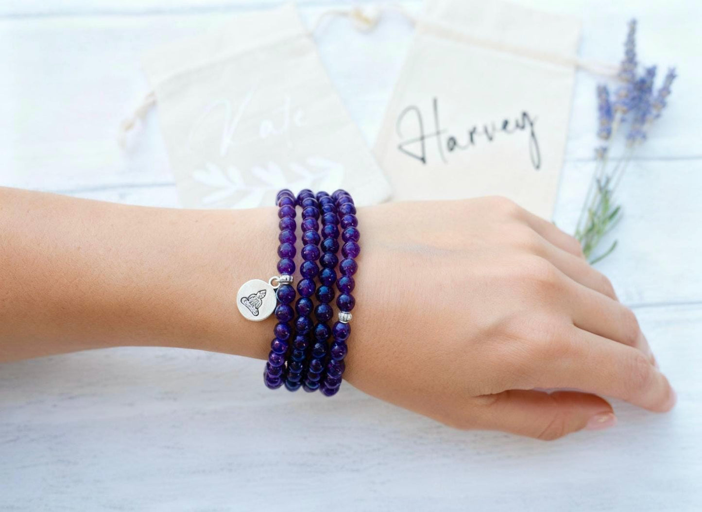 108 Mala Beads -Amethyst Natural Stone Meditation Necklace. Beautiful healing yoga bracelet. Japa Mala. Prayer beads. Chakra jewellery
