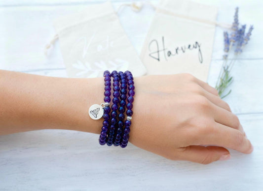 108 Mala Beads -Amethyst Natural Stone Meditation Necklace. Beautiful healing yoga bracelet. Japa Mala. Prayer beads. Chakra jewellery