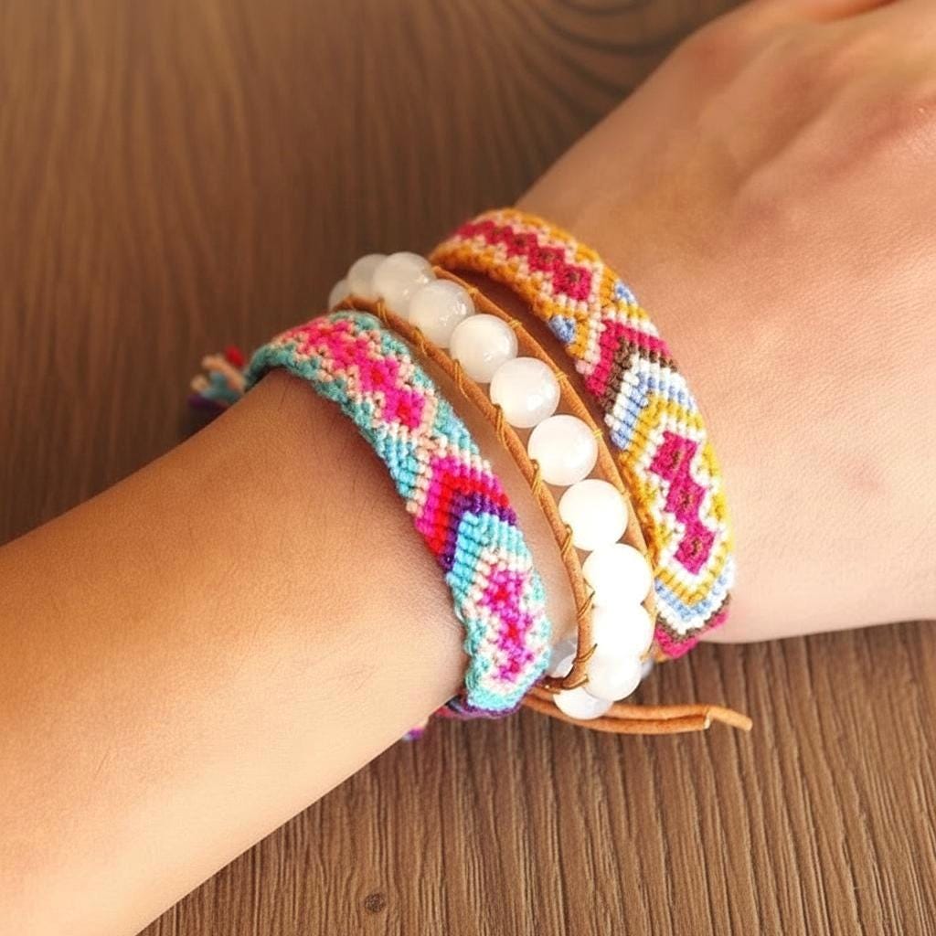 Beach Boho Bracelets- set of surfer bracelets- woven, braided bright beach bracelets perfect for holiday
