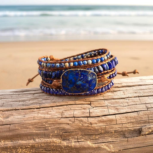 Lapis Lazuli Boho Wrap Bracelet -Layers Wrap Chakra Bracelet - natural stone entwined with Gemstones- Healing & Positive Energy -Yoga