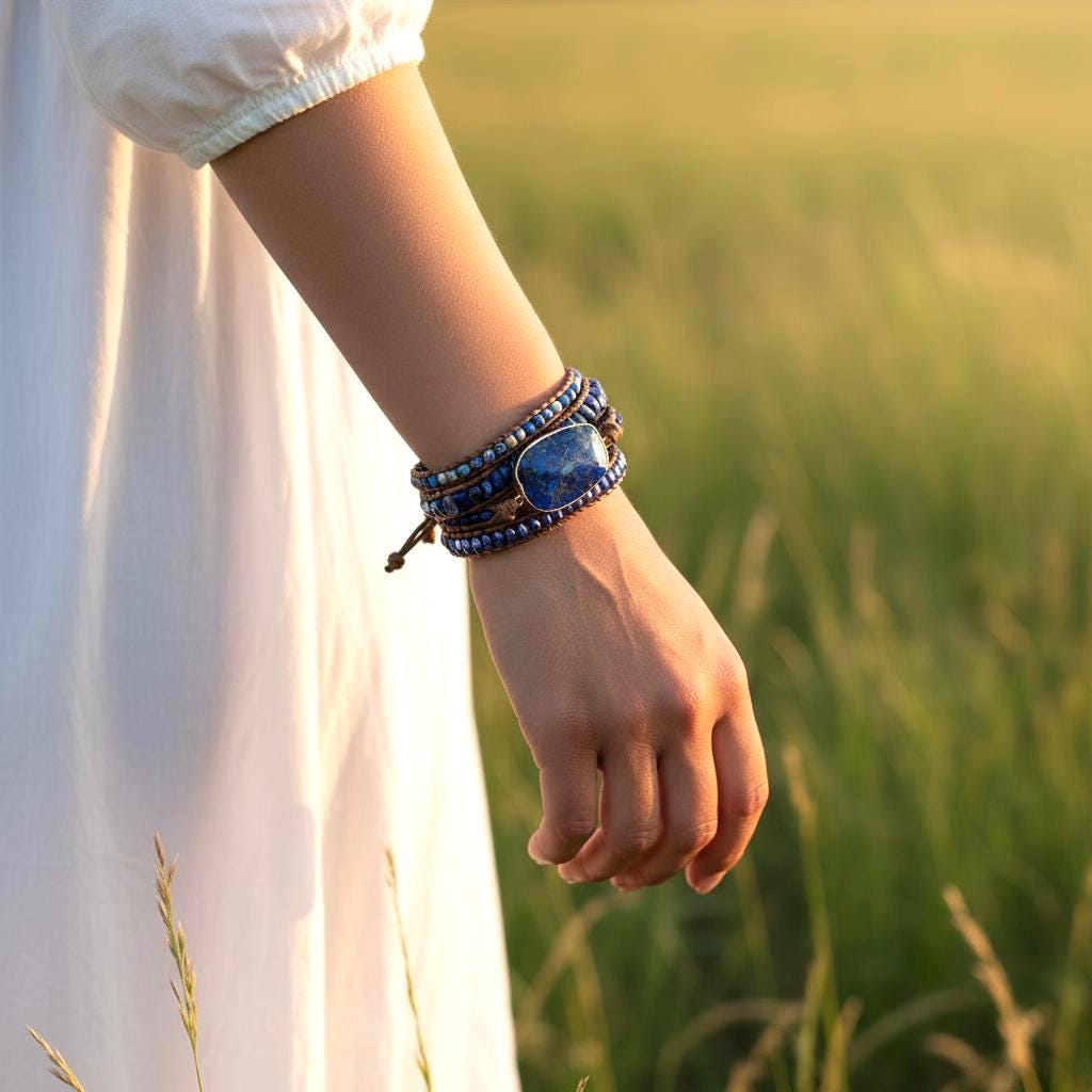 Lapis Lazuli Boho Wrap Bracelet -Layers Wrap Chakra Bracelet - natural stone entwined with Gemstones- Healing & Positive Energy -Yoga