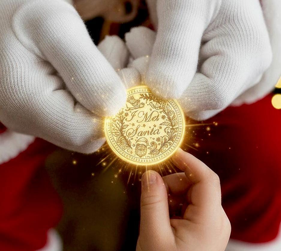 Professional Santa Grotto Coins BULK LOT ‘I Met Santa, Father Christmas Grotto Coins. North Pole Treasury™ Coins- 38mm