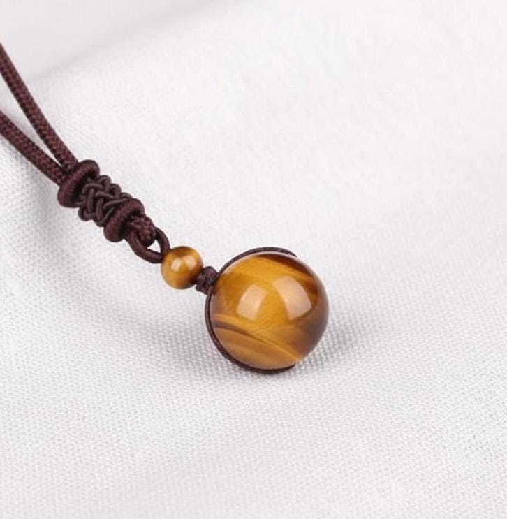 Gold Obsidian Stone Pendant. Healing Necklace. Beautiful Tiger Stones. Lucky Amulet
