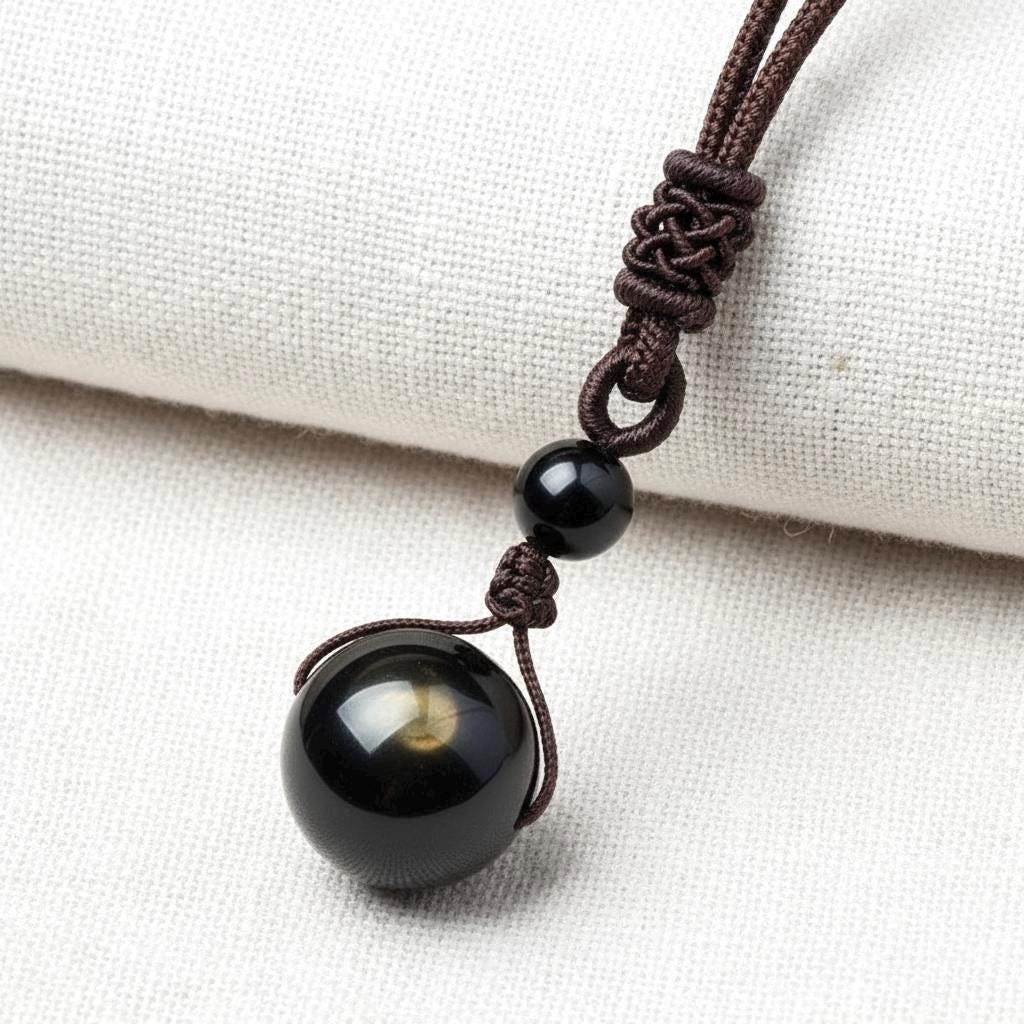 Gold Obsidian Stone Pendant. Healing Necklace. Beautiful Tiger Stones. Lucky Amulet