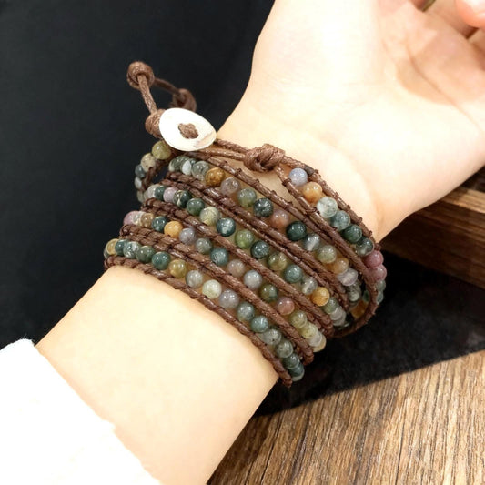 Beautiful Boho Bracelet -Beaded Wrap Multi- Layered Chakra Bracelet with natural beads entwined. Healing Friendship Bracelet