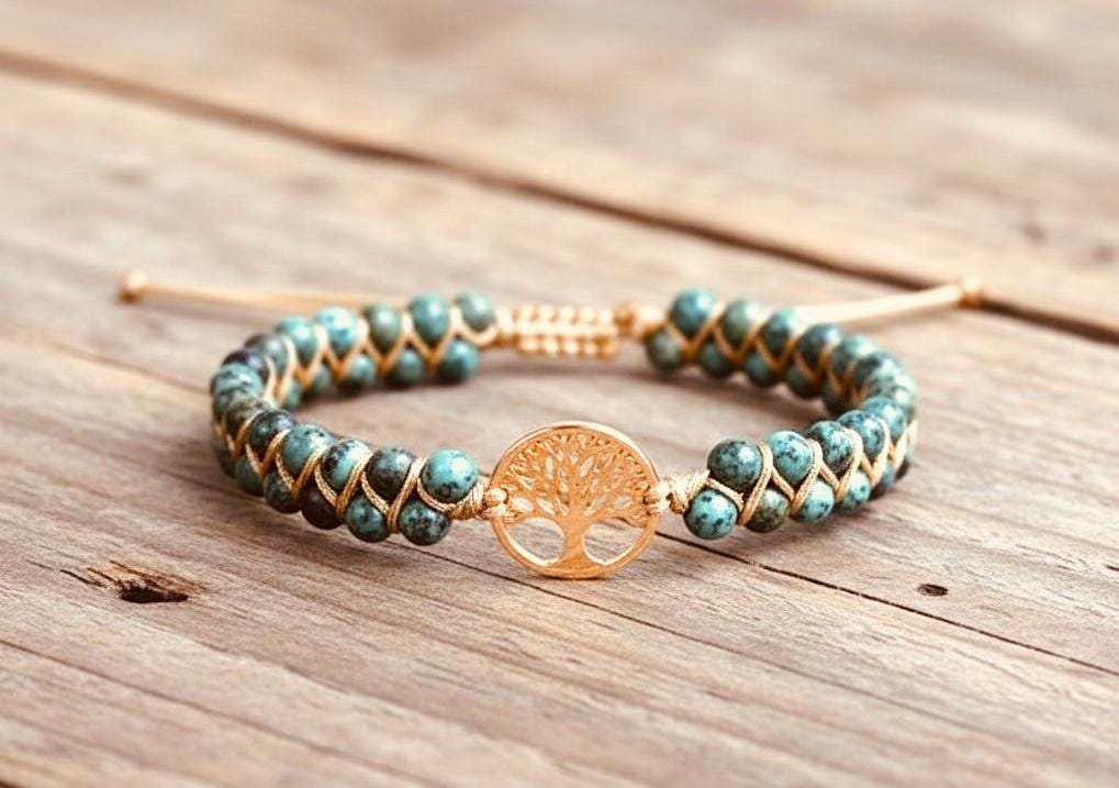 Tree of Life Natural Tiger’s Eye, Jasper Beaded Bracelet- Unisex  Healing Bracelet- Positive Energy (Boho)