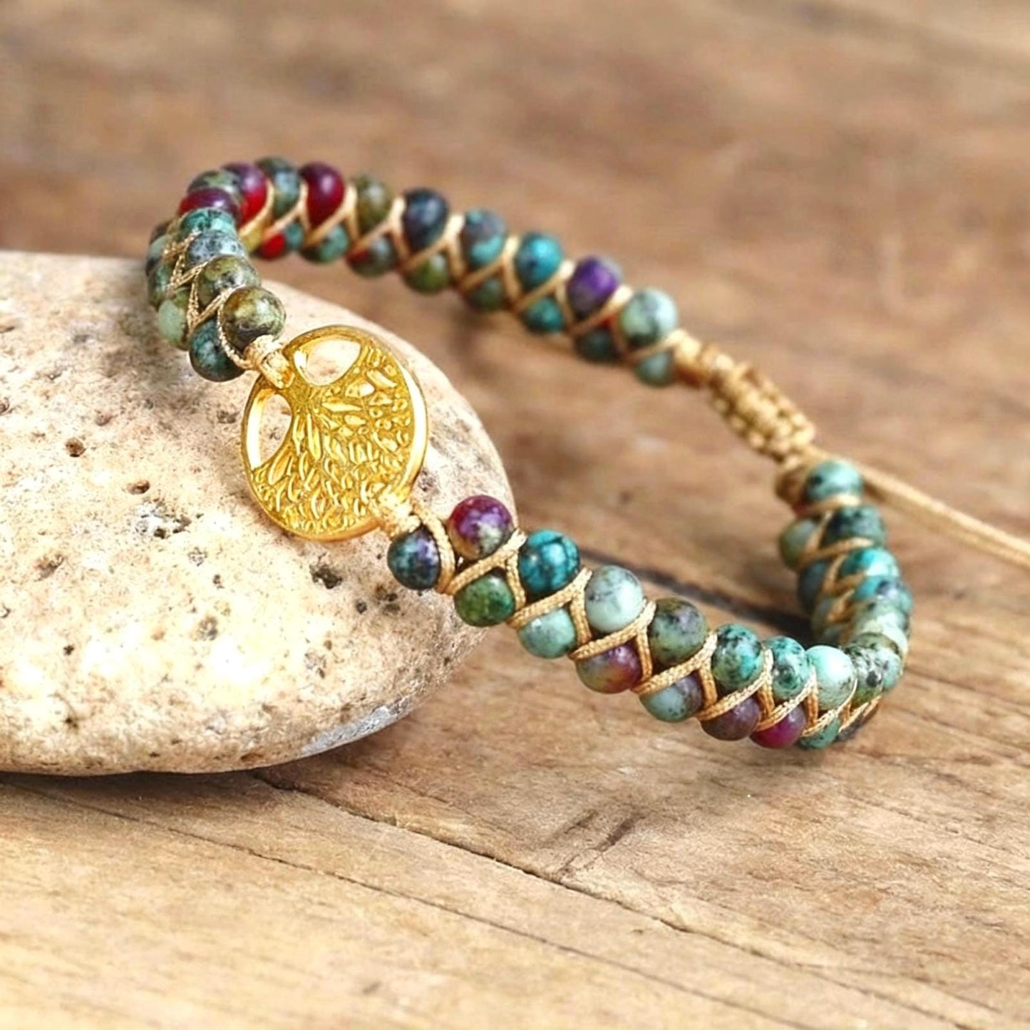 Tree of Life Natural Tiger’s Eye, Jasper Beaded Bracelet- Unisex  Healing Bracelet- Positive Energy (Boho)