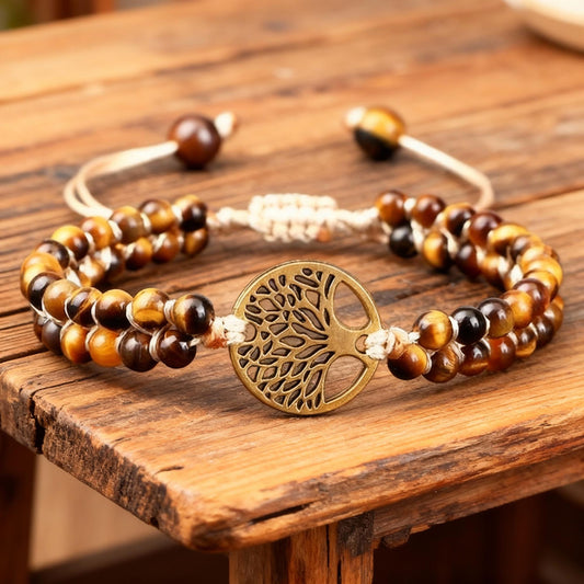 Tree of Life Natural Tiger’s Eye, Jasper Beaded Bracelet- Unisex  Healing Bracelet- Positive Energy (Boho)