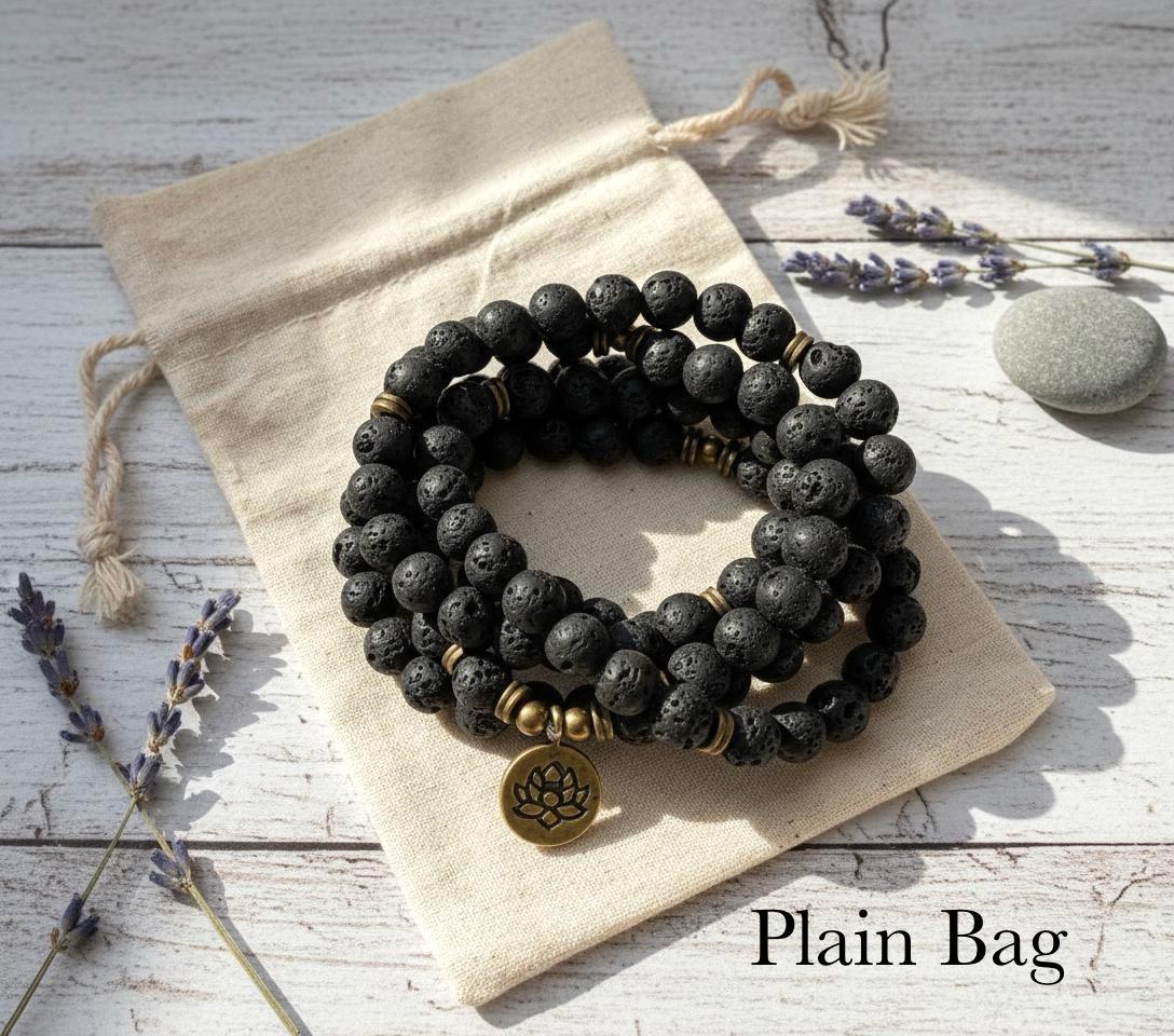 Lava Stone Mala Bead Necklace: 108 Japa Prayer Beads