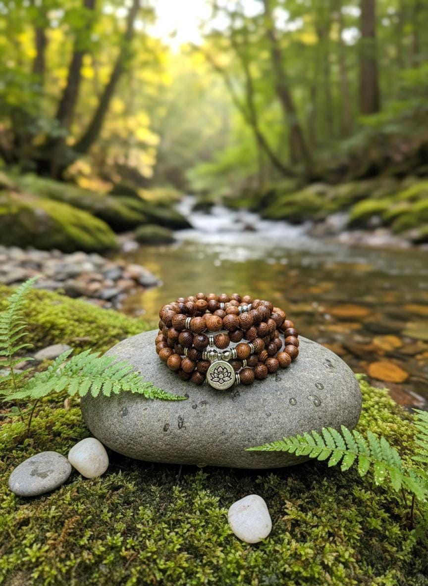 108 Mala Beads- Traditional Natural Wooden Mala Meditation Necklace. Beautiful Chakra Healing bracelet. Japa Mala. Prayer beads.