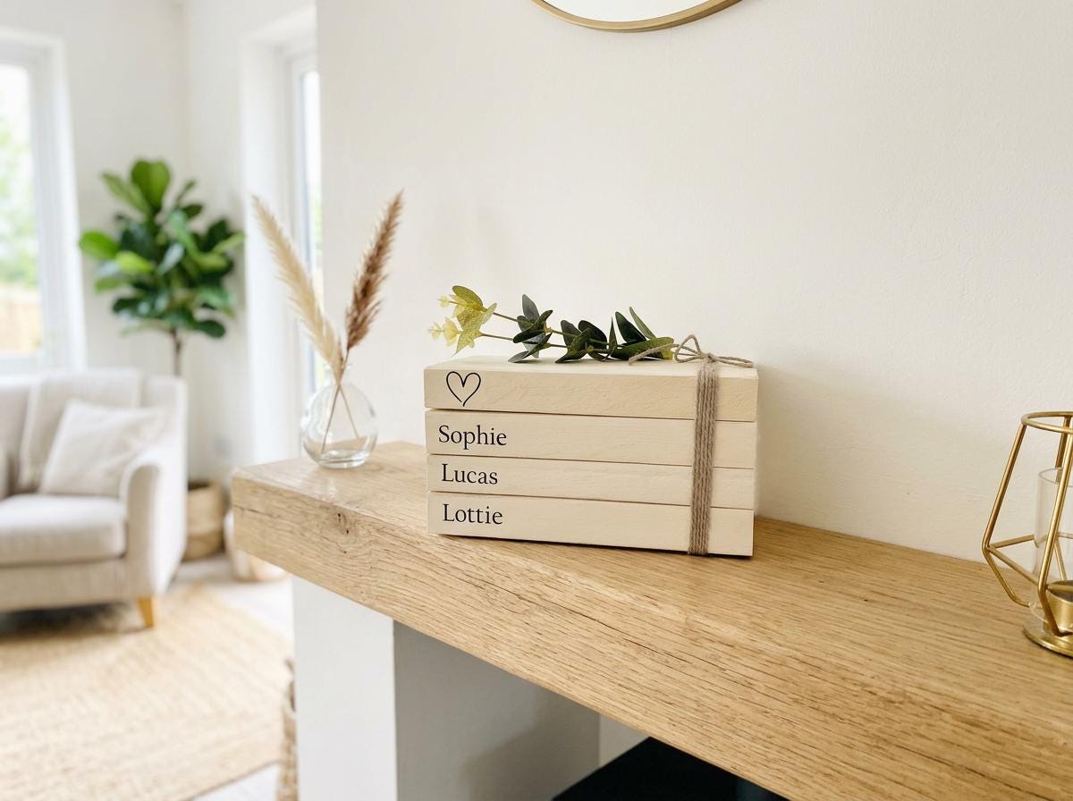 Family Names Personalised Book Stack! White Book Stacks- home decor ornament, coffee table bookshelf decor, wedding decor
