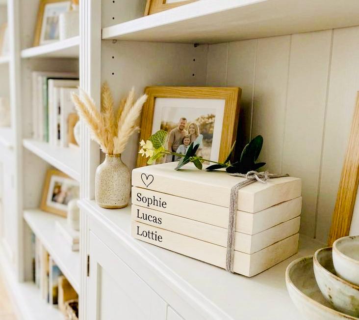 Family Names Personalised Book Stack! White Book Stacks- home decor ornament, coffee table bookshelf decor, wedding decor