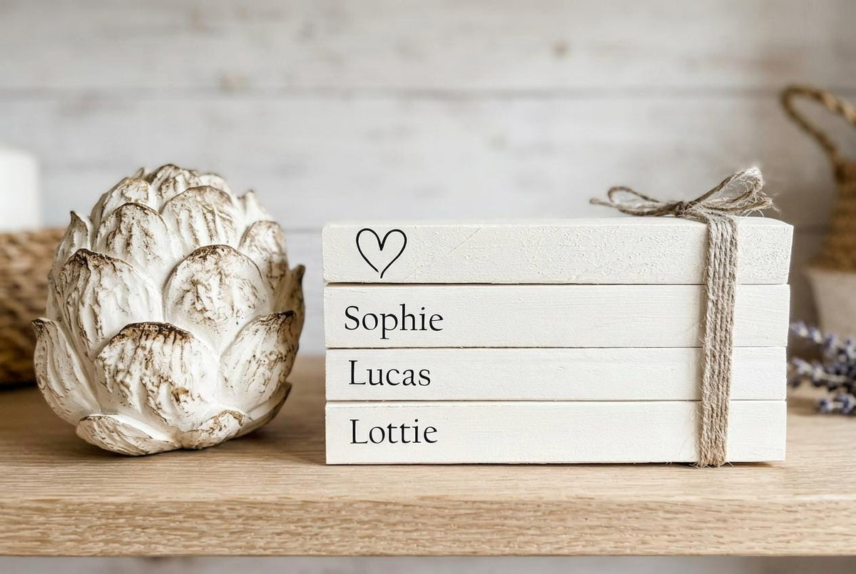 Family Names Personalised Book Stack! White Book Stacks- home decor ornament, coffee table bookshelf decor, wedding decor