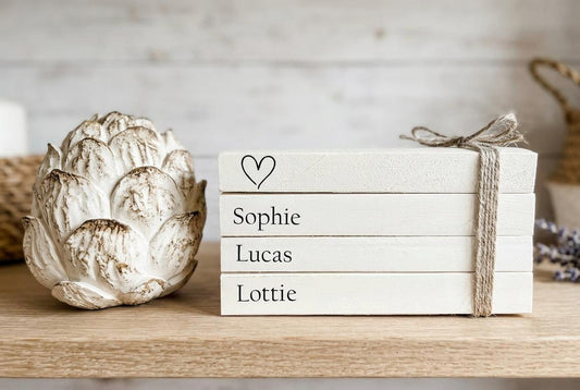 Family Names Personalised Book Stack! White Book Stacks- home decor ornament, coffee table bookshelf decor, wedding decor