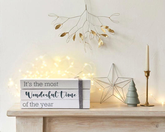 Most Wonderful Time of the Year Christmas Book Stack- Christmas Ornament- White Xmas Decor