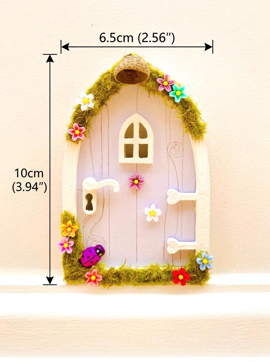 Lilac FAIRY DOOR with Glowing Windows, Bench & Fairy Postbox for Fairy Bedroom Wall Decor