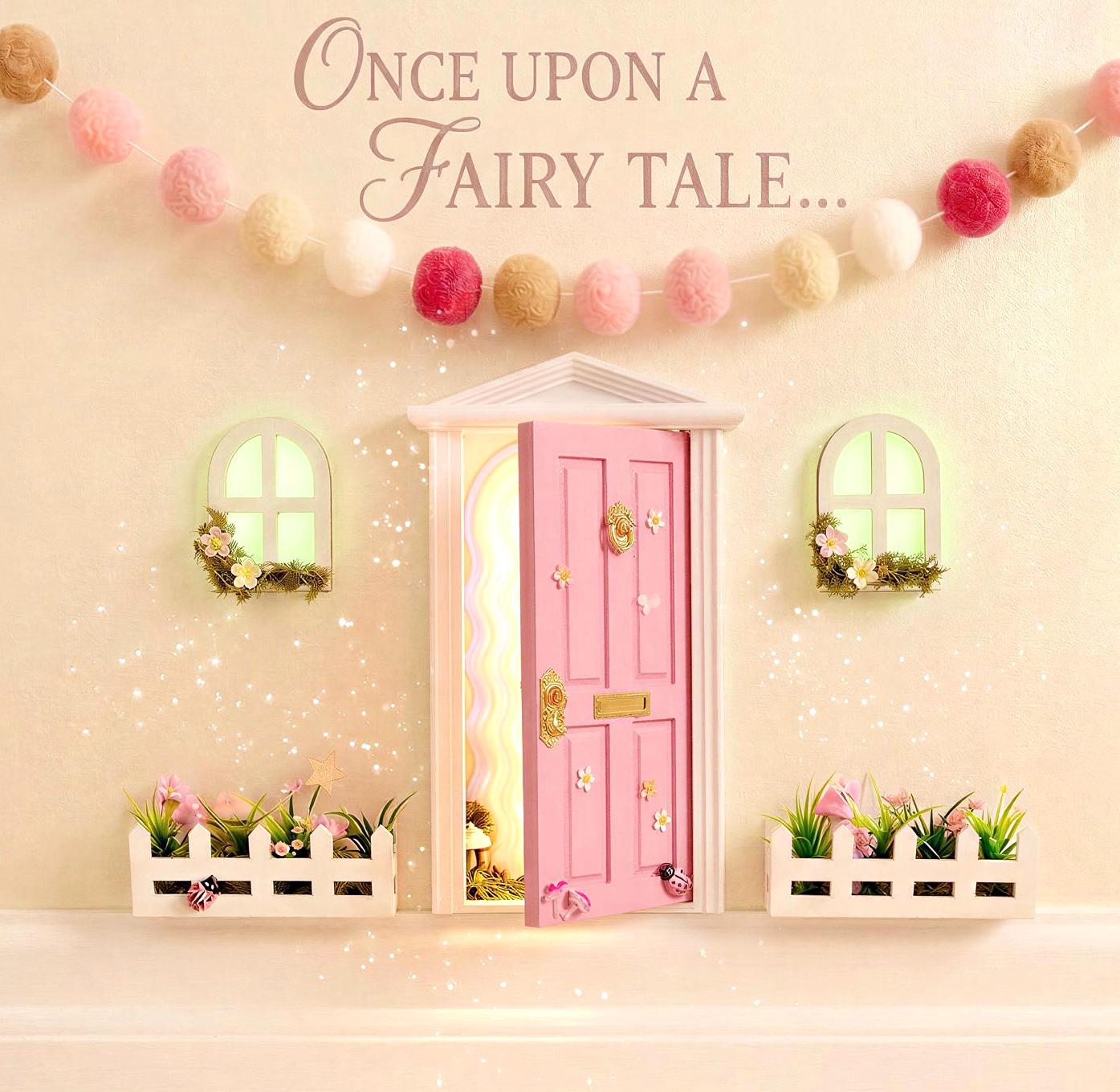 Opening Wooden Fairy Door with Glowing Windows, & Fairy Door Key – Fairy Bedroom Decor