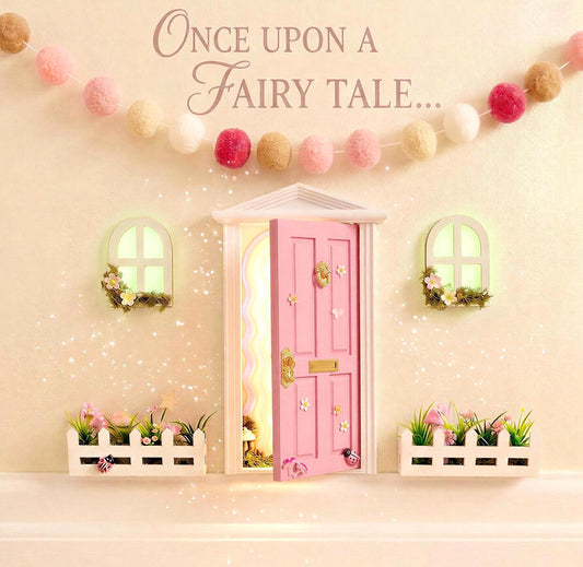 Opening Wooden Fairy Door with Glowing Windows, & Fairy Door Key – Fairy Bedroom Decor