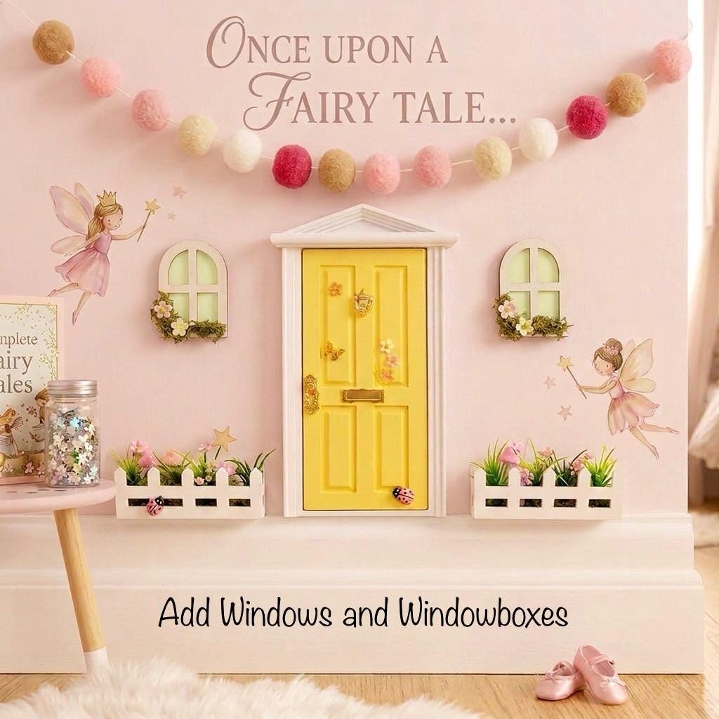 Opening Wooden Fairy Door with Glowing Windows, & Fairy Door Key – Fairy Bedroom Decor