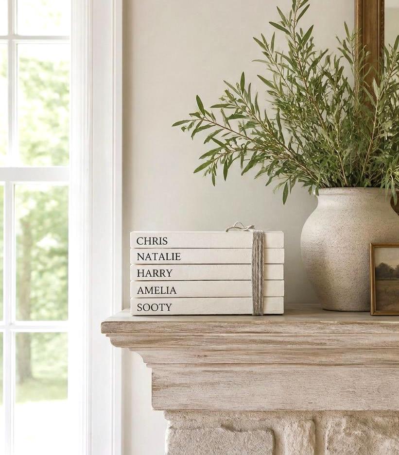 Family Names Personalised Book Stack! White Book Stacks- home decor ornament, coffee table bookshelf decor, wedding decor