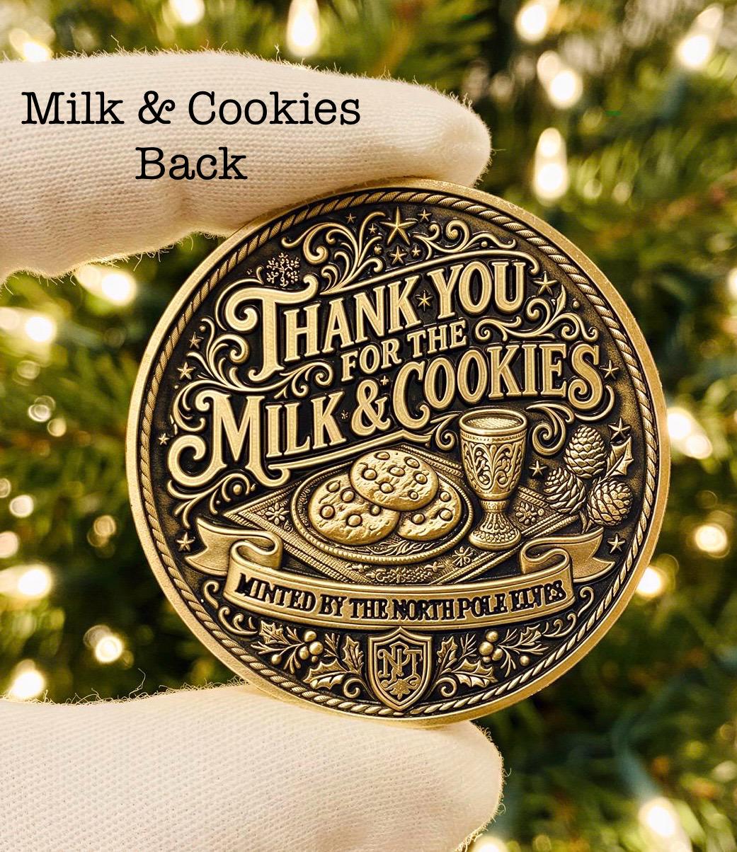 DELUXE Milk & Cookies Santa Coin | Proof of Santa’s Visit for leaving on your Santa Plate | Reindeer Food Thank you coin | Christmas Eve