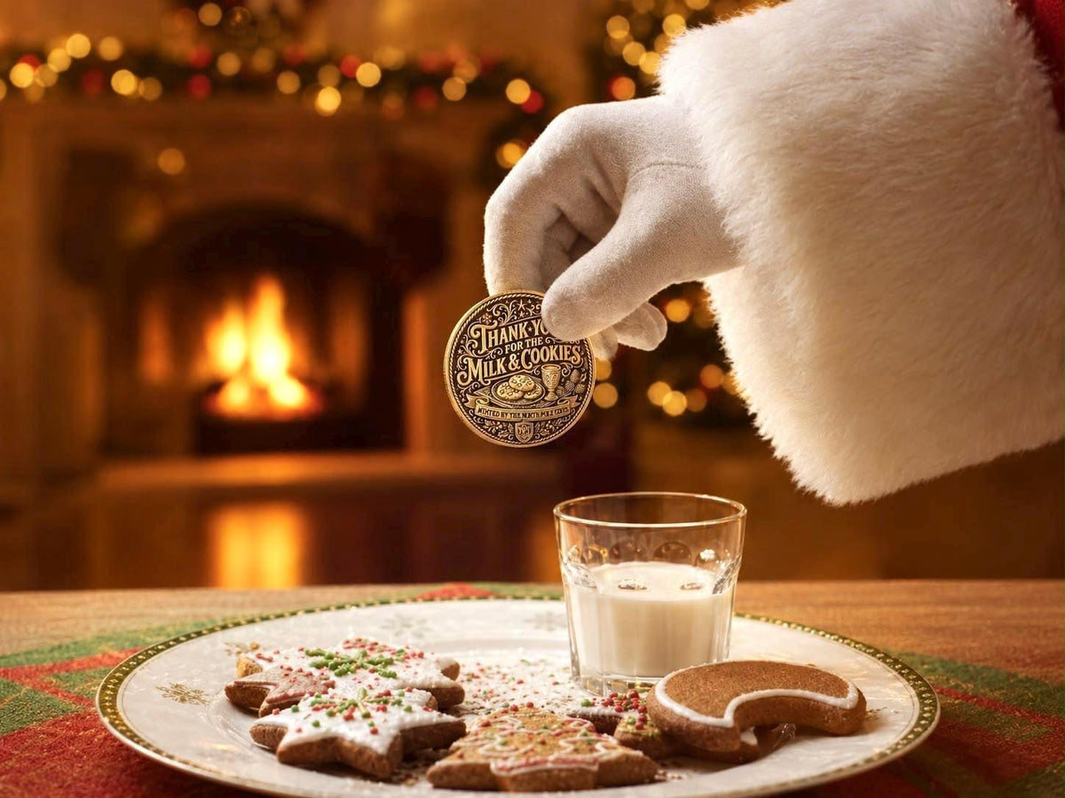 DELUXE Milk & Cookies Santa Coin | Proof of Santa’s Visit for leaving on your Santa Plate | Reindeer Food Thank you coin | Christmas Eve