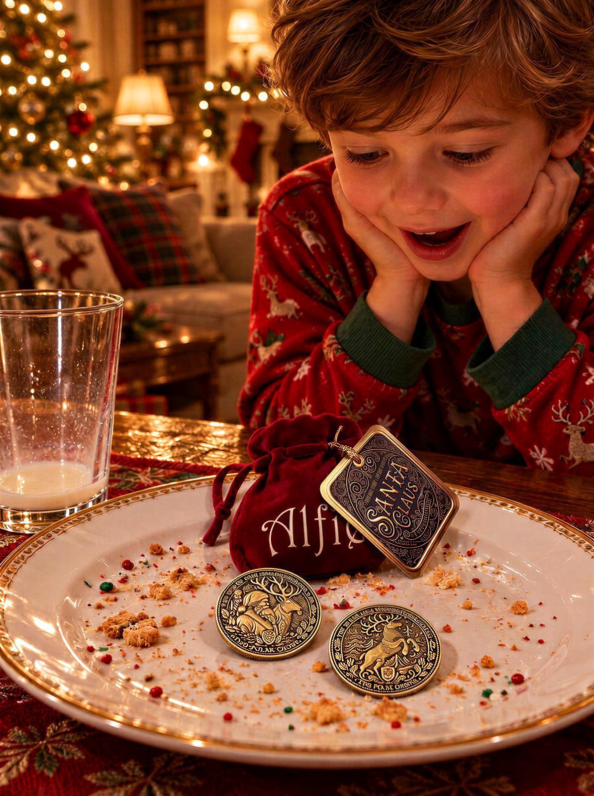 DELUXE Milk & Cookies Santa Coin | Proof of Santa’s Visit for leaving on your Santa Plate | Reindeer Food Thank you coin | Christmas Eve