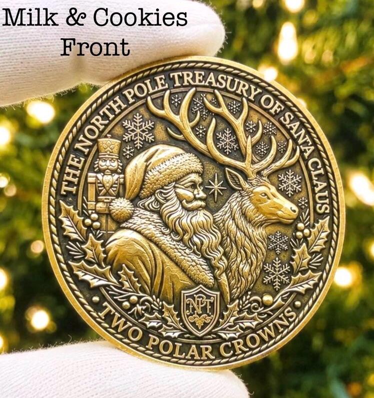 DELUXE Milk & Cookies Santa Coin | Proof of Santa’s Visit for leaving on your Santa Plate | Reindeer Food Thank you coin | Christmas Eve