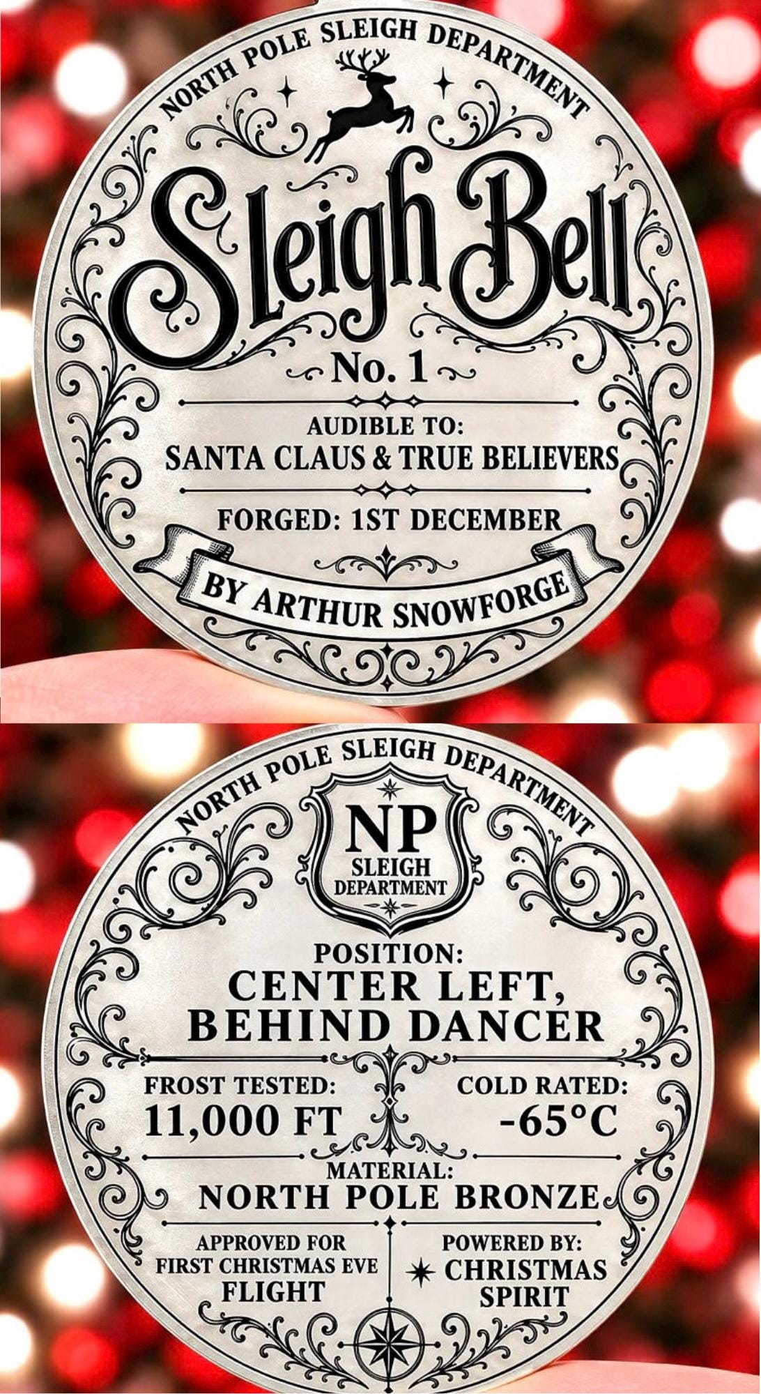 Santa Sleigh Bell & Reindeer Bell, fallen from the Sleigh | Christmas Morning Discovery | Santa Proof | Father Christmas True Believer Bell