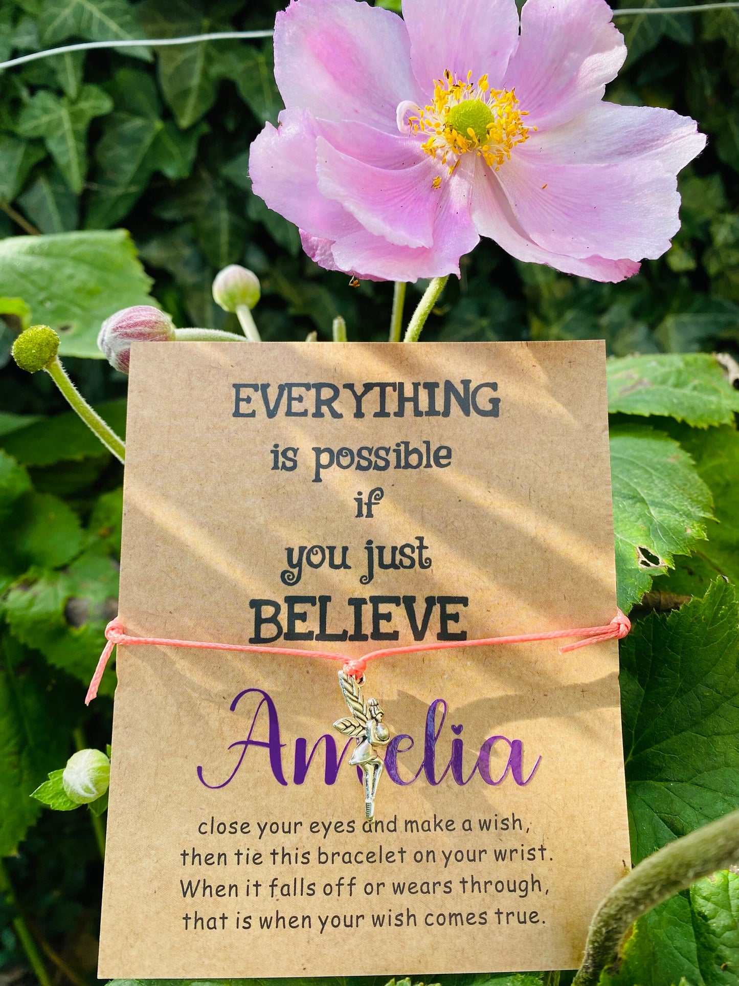 Pretty Fairy Bracelet gift charm! Delicate personalised fairy jewellery - birthday present, good luck gift- Make A Wish