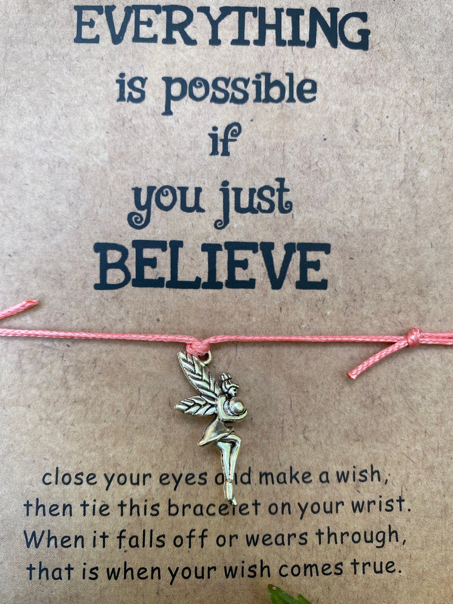 Pretty Fairy Bracelet gift charm! Delicate personalised fairy jewellery - birthday present, good luck gift- Make A Wish