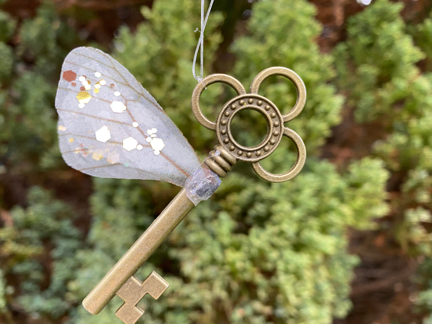 Fairy flying keys/ wizard winged keys with glittery wings- perfect for fantastical wizard decor, wedding, child’s room or fairy gift