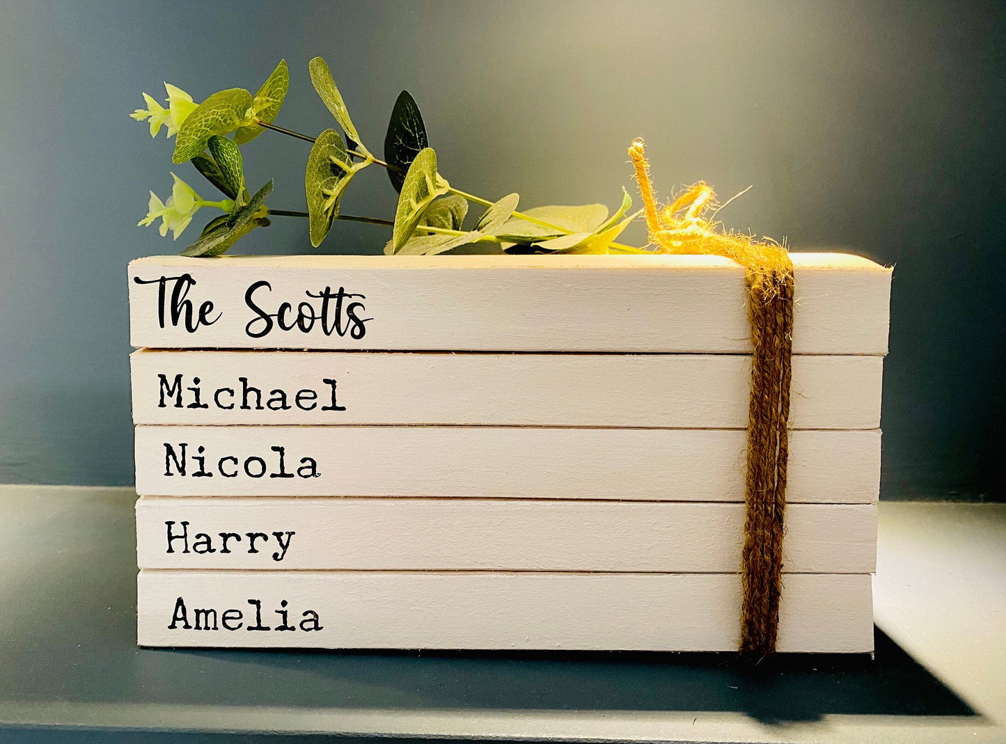 Personalised Family Names Book Stack Gift! Beautiful, neutral home decor book stack ornament- lovely Christmas gift or house warming present