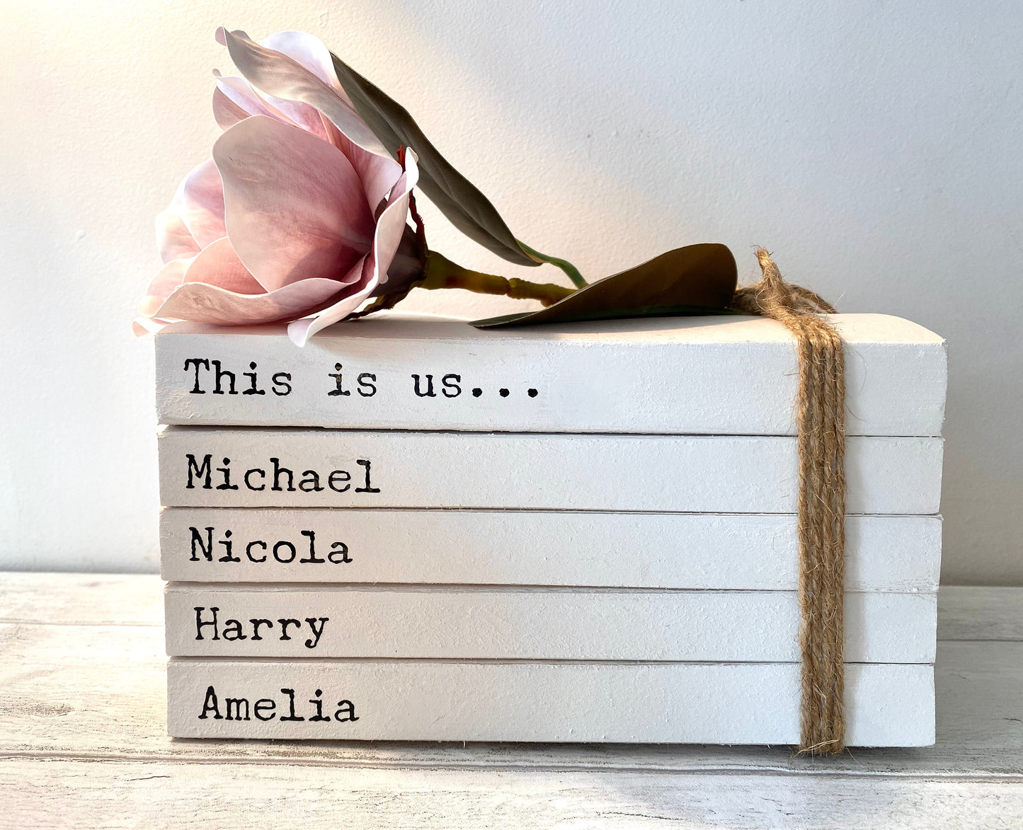 Personalised Family Names Book Stack Gift! Beautiful, neutral home decor book stack ornament- lovely Christmas gift or house warming present