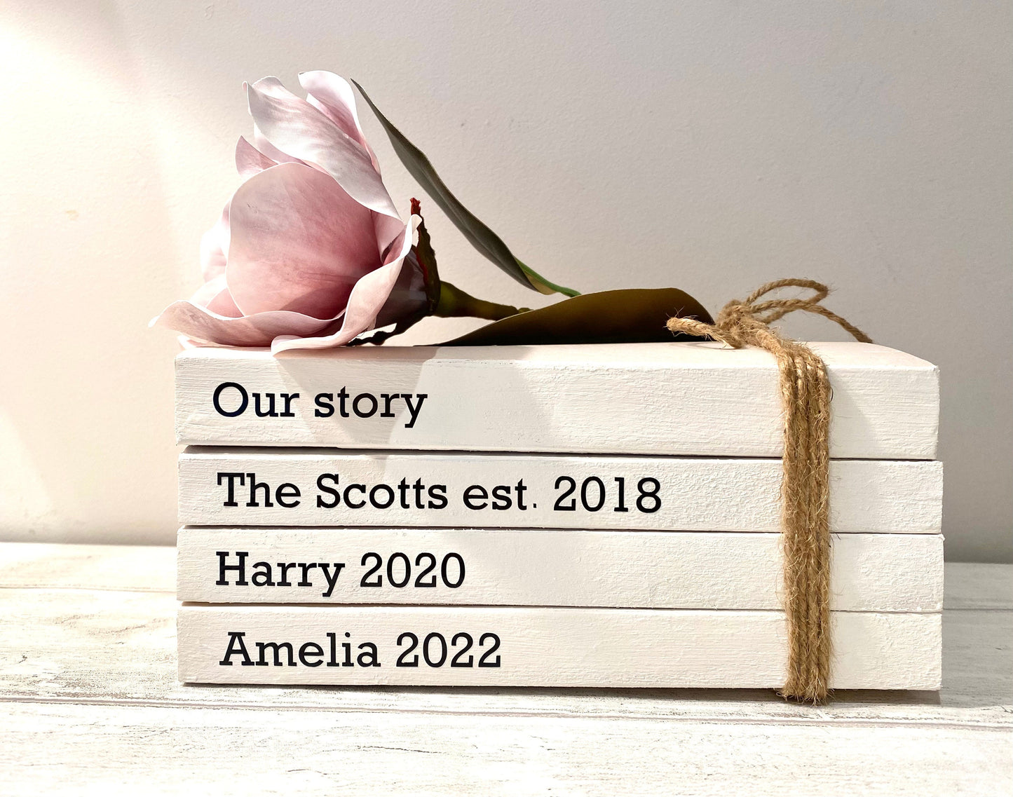 Custom Family Names Book Stack Gift! Beautiful, neutral home decor book stack ornament- lovely Personalised gift or house warming present