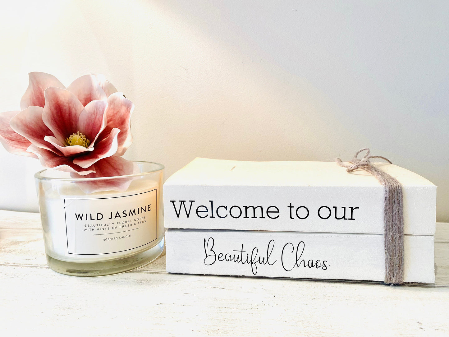 Welcome Hallway Ornament decor- book stack- Welcome Sign, hallway rustic decor- coffee table decor