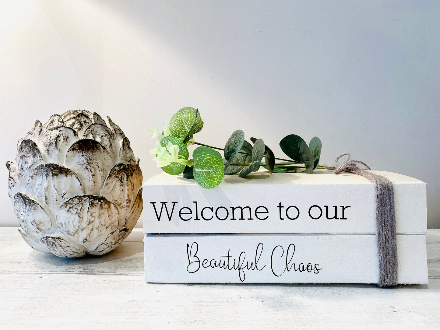 Welcome Hallway Ornament decor- book stack- Welcome Sign, hallway rustic decor- coffee table decor