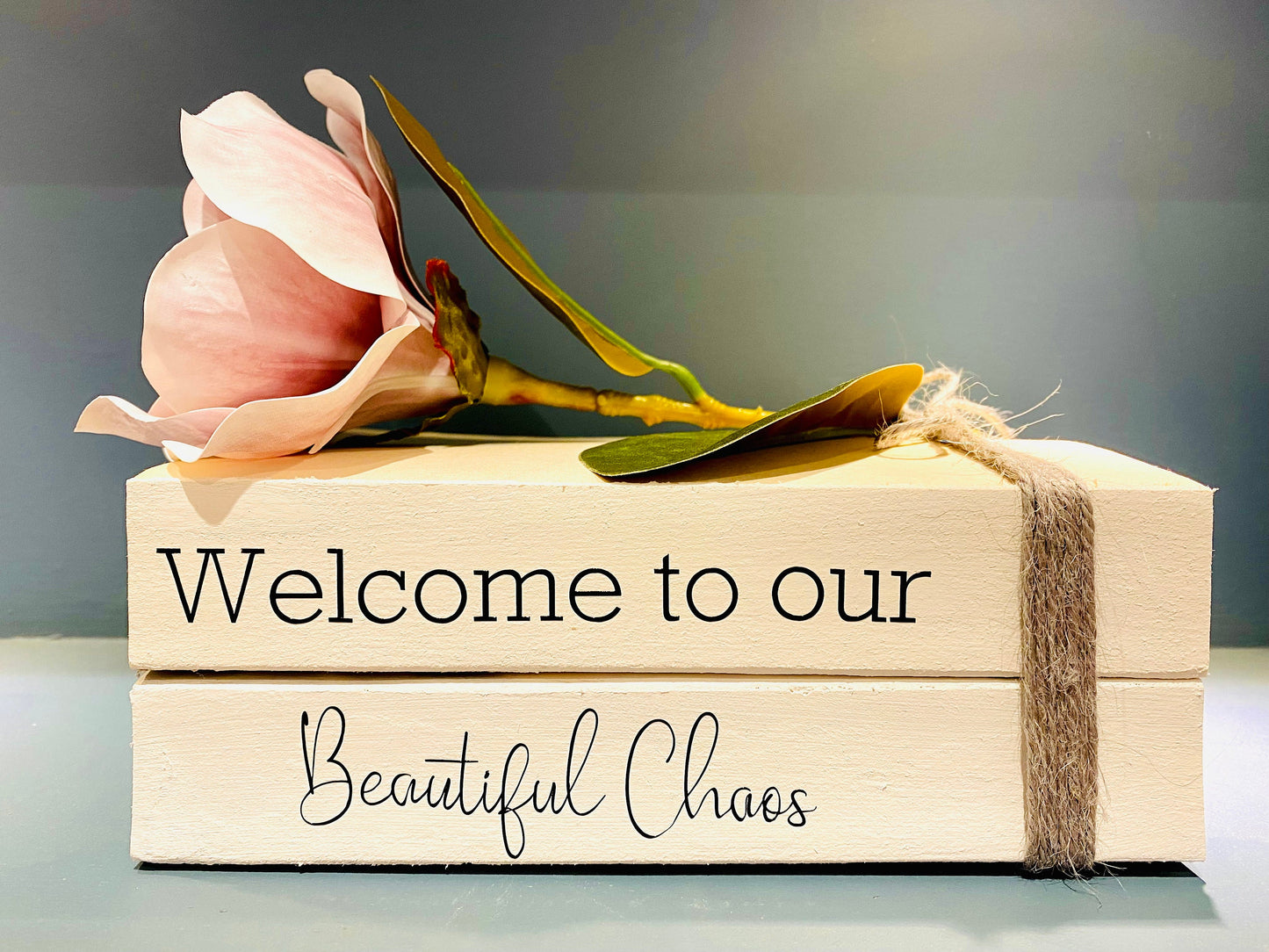 Welcome Hallway Ornament decor- book stack- Welcome Sign, hallway rustic decor- coffee table decor