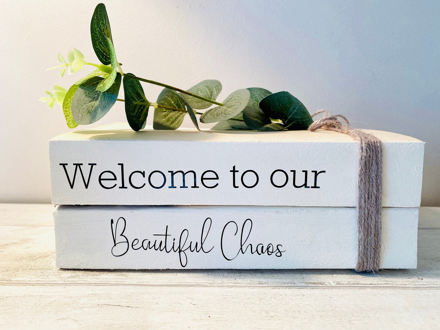 Welcome Hallway Ornament decor- book stack- Welcome Sign, hallway rustic decor- coffee table decor