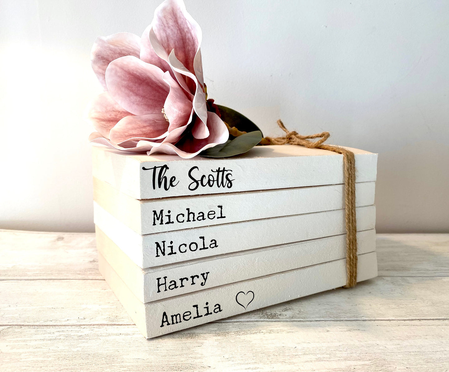 Personalised Family Names Book Stack Gift! Beautiful, neutral home decor book stack ornament- lovely Christmas gift or house warming present