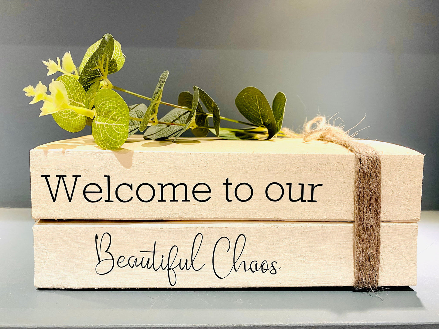 Welcome Hallway Ornament decor- book stack- Welcome Sign, hallway rustic decor- coffee table decor