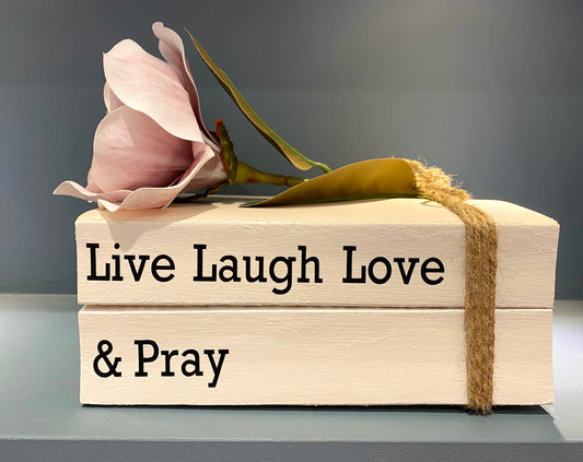 Live, Laugh, Love & Pray Custom Religious Book Stack- Personalised Words- Religious Decoration, Home Decor White Books, Faith Ornament