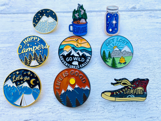 Camping Enamel Pin- The Great Outdoors Pin, Badge, Lapel- Exploration Campers Pin Badge