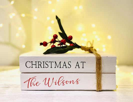 Personalised Christmas Book Stack with Family Name! Christmas Ornament, Festive Coffee Table Decor