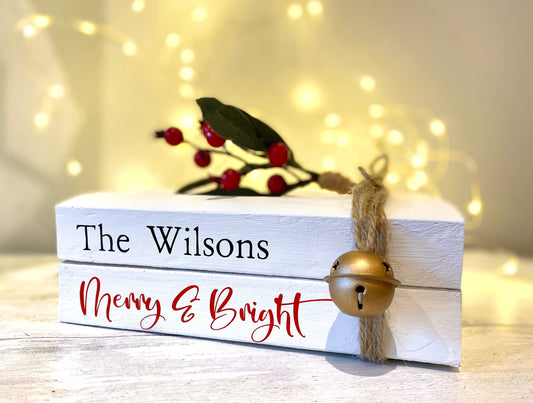 Personalised Christmas Book Stack Ornament with Family Name! Christmas Decorations- Festive Coffee Table & Bookcase Decor