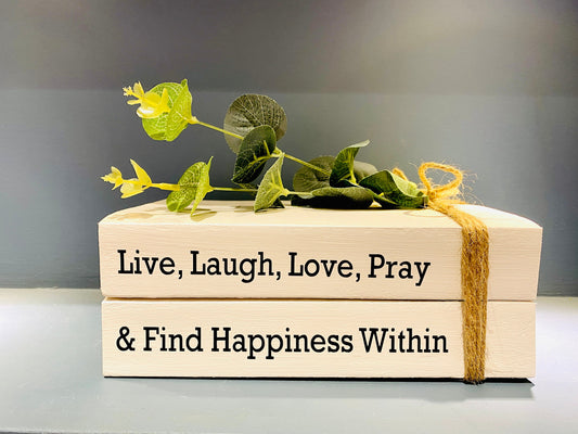 Find Happiness Inside - Custom Religious Book Stack- Personalised Words- Religious Decoration, Home Decor White Books, Faith Ornament