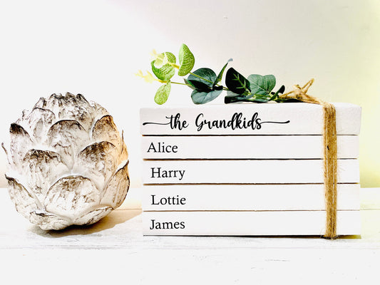 Personalised Grandparents Gift -Grandchildren’s Names Book Stack Gift! Beautiful, Personalised gift for Granny & Grandad, Christmas present