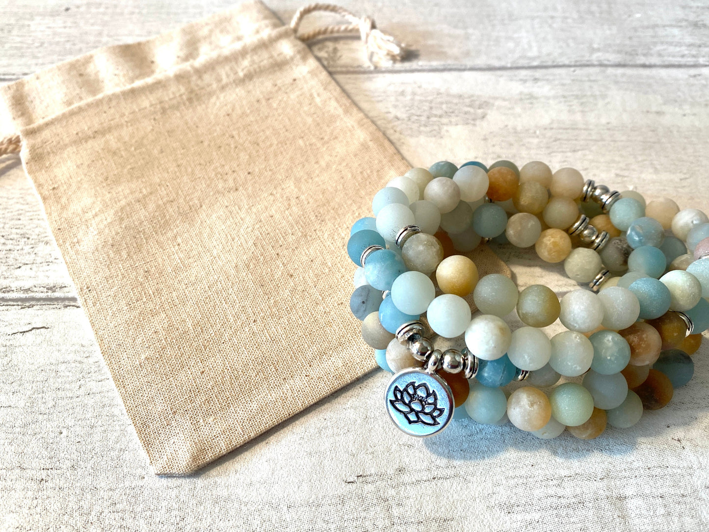 108 Mala Beads -Amazonite Natural Stone Meditation Necklace. Beautiful LOVE bracelet. Japa Mala. Prayer beads.